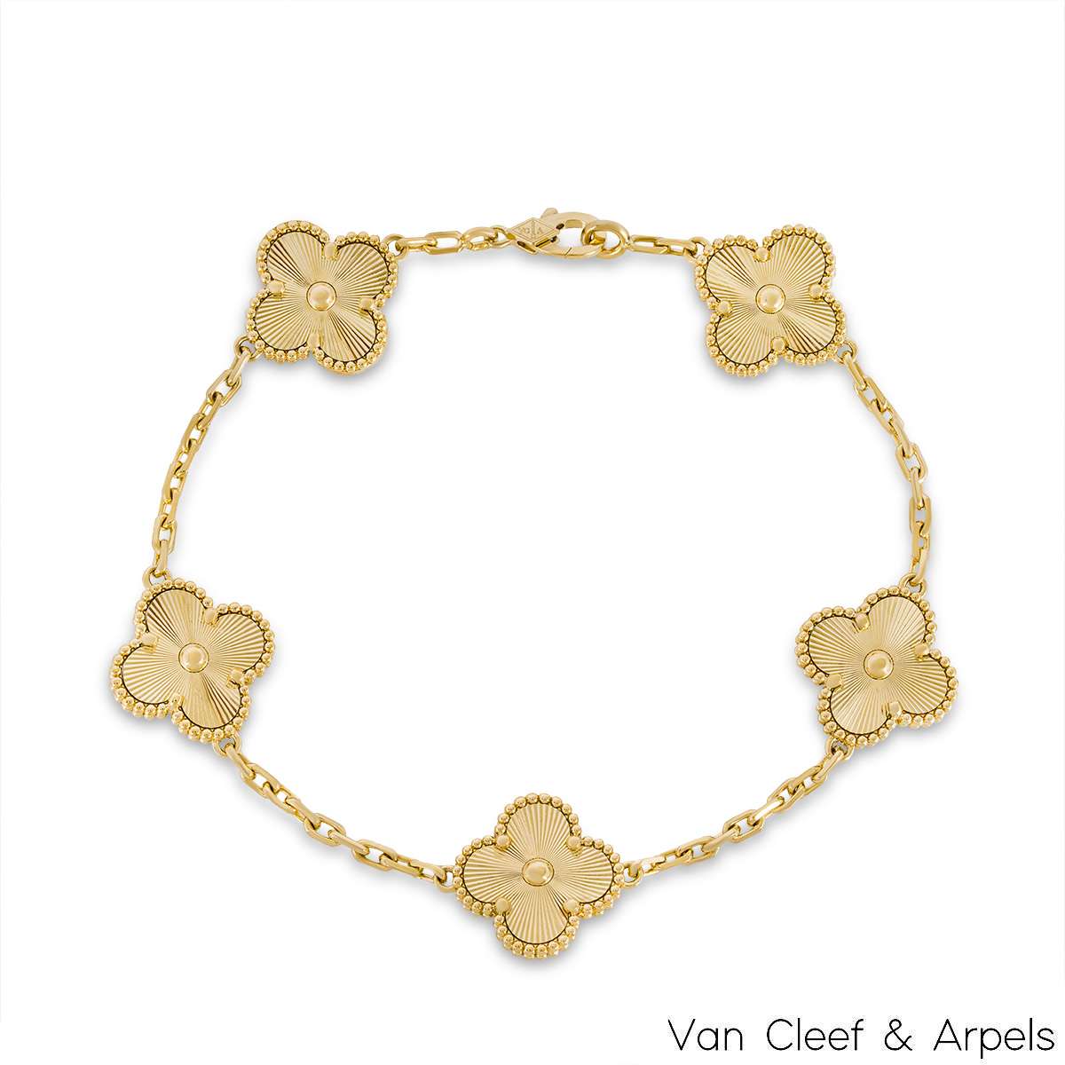 Van Cleef & Arpels Yellow Gold Guilloche Vintage Alhambra 5 Motif Bracelet VCARP3JK00 Van Cleef & Arpels Yellow Gold Guilloche Vintage Alhambra 5 Motif Bracelet VCARP3JK00